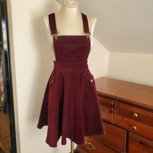Unique Vintage Burgundy Pinafore Overall Dress XS